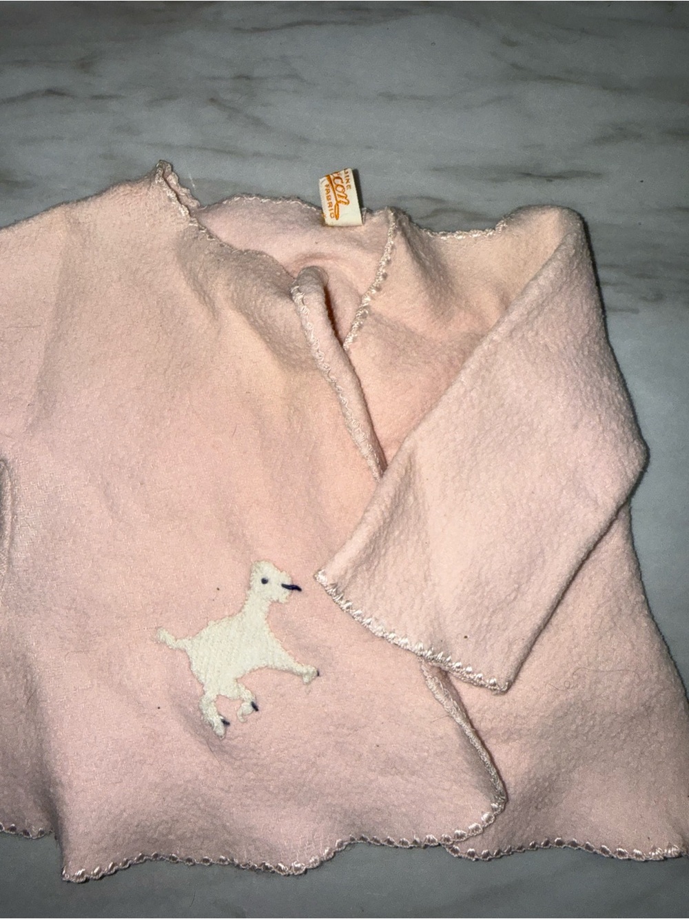 Antique Beacon super soft powder pink cardigan lamb embroidered for doll